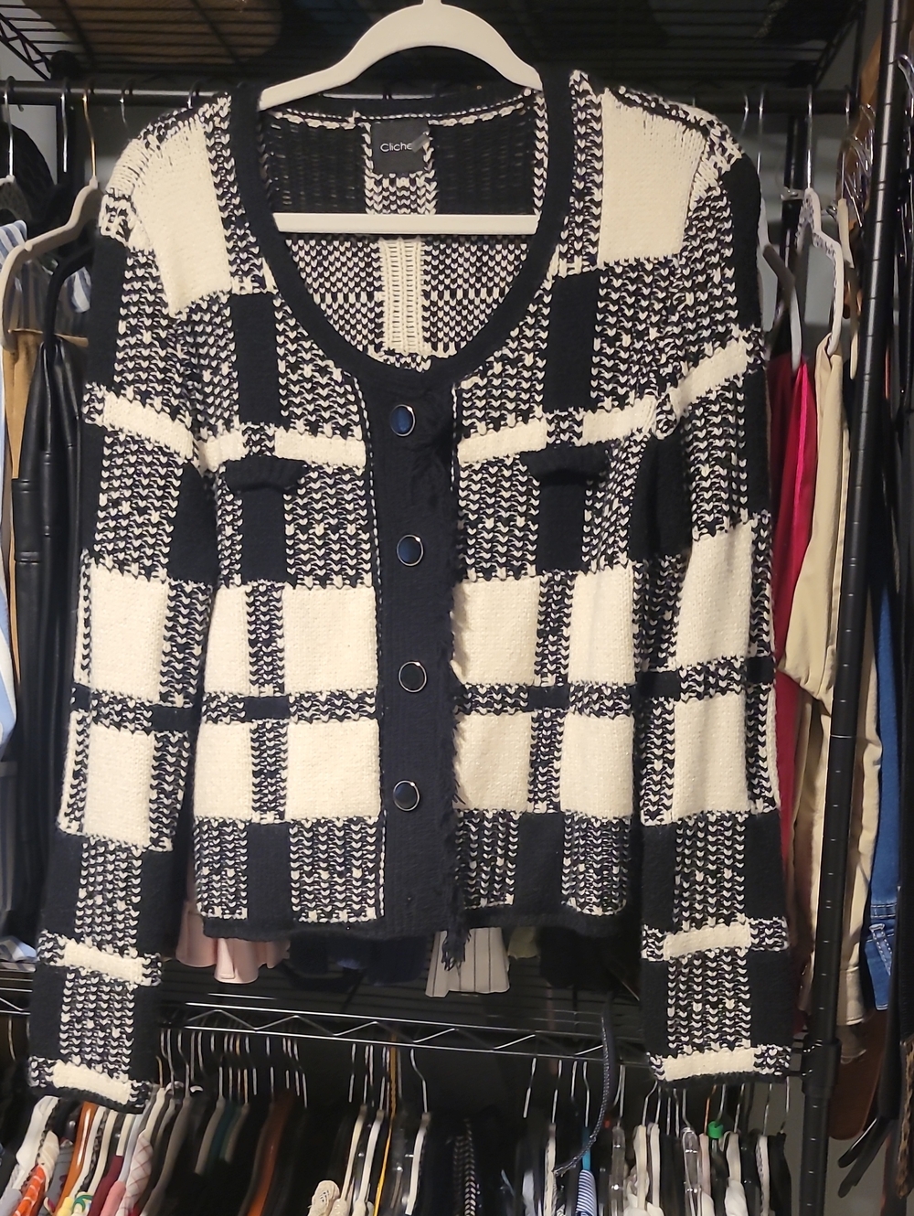 5 For $25 Cliche Black & Cream Plaid Knit Cardigan